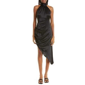 Cinq à Sept Naya Ruched Asymmetric Silk Dress Black Womens Size 8